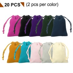 20pcs Velvet Gift Bags 2″ x 2.8″ Drawstring Jewelry Pouches 10 Colors