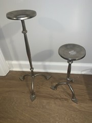 West Elm Set/2 WROUGHT ALUMINUM CANDLE STAND CANDLE HOLDER PILLER 18.5” & 12”