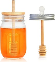16oz Glass Honey Jar with Dippers Stick Set,Honey Pot honey jar 1pcs