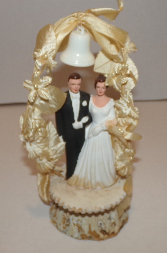 1959 Incredible Vintage 1950’s Wedding Cake Topper Silk Flower Bell Top