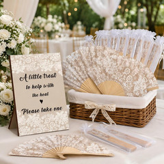51 Pcs Wedding Favors for Guests Bulk 25 Wedding Foldable Hand Fans Vintage Lace