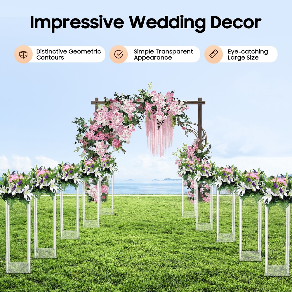 10Pcs Acrylic Clear Vase, 7.9×7.9×23.6In Rectangular Flower Display Stand,