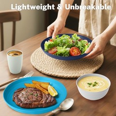 BUSOKIP Wheat Straw Dishes Sets for 8, Reusable Plastic Dinnerware Sets 32-Piece