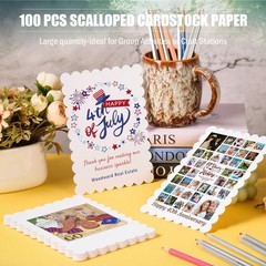 MixTeach 100 Pcs White Scalloped Cardstocks 5″ x 7″ Rectangle 5x7inch,