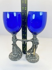 King Arthur & Guinnevere Wedding Pewter /Colbalt Blue Toasting Glasses (set) 2