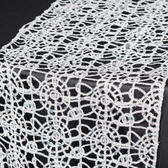 Silver Chemical Lace Sequin Table Runner 14″ x 108″ Made in USA Wedding Party