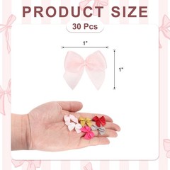 30 Pcs Mini Ribbon Bow 1″ Mini Fabric Satin Ribbon Flower Bows, Light Pink