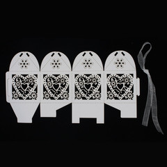 100 Pack Love Heart Laser Cut Wedding Favor Boxes with Ribbons for Candy Gifts
