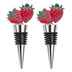 RICHCEE 2 Pack Strawberry Wine Stoppers for Bottles, Zinc Alloy Silver