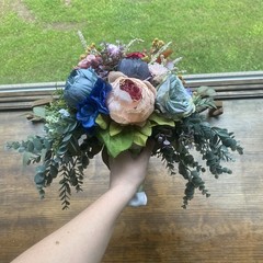 Bridal Wedding Bouquet Budget Friendly Handmade Faux Florals Purple Blue Orange