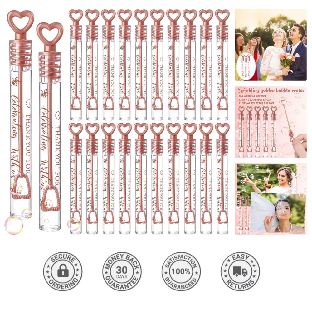 Elegant 100 Pcs Wedding Bubble Wands – Rose Gold Key Theme for Celebrations