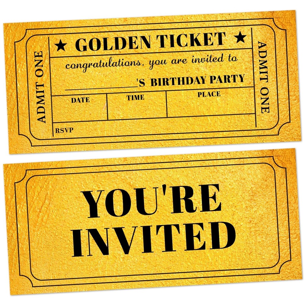 Golden Birthday Invitations, Birthday Tickets Invitation For Boys Kids Girls,…