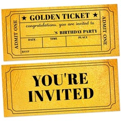 Golden Birthday Invitations, Birthday Tickets Invitation For Boys Kids Girls,…