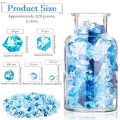 570 Pcs 5 Sizes Blue Fake Crushed Ice Rocks Acrylic Crystal Gems Plastic