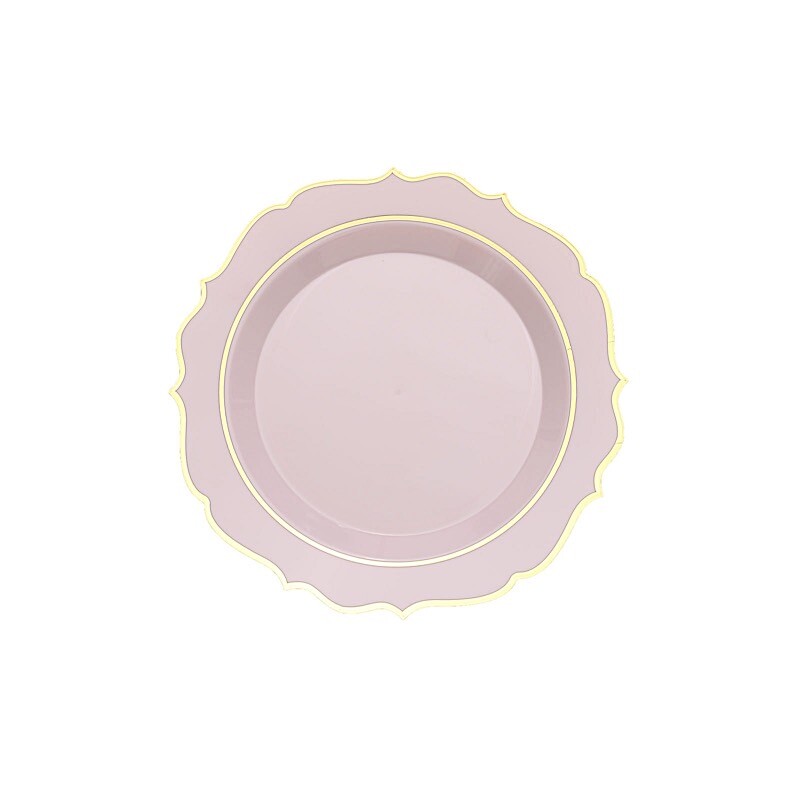 8″ Rose Gold Round Dessert Plates With Gold Scalloped Rim Party Wedding