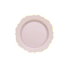 8″ Rose Gold Round Dessert Plates With Gold Scalloped Rim Party Wedding