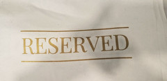 Reserve Chair Sign Formal White Gold Letter Cloth 17″X15″ NEW Suede Nonslip NEW