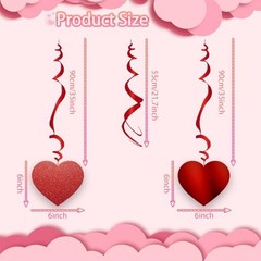 30 Pcs Valentine’s Day Heart Swirl Hanging Decorations Hanging Heart Swirl Red
