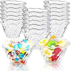 20 Pcs Clear Plastic Tulip Dessert Bowls 6 oz Small Stackable Ice Cream Bowl