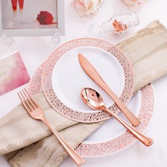 Wellife 175 Pieces Rose Gold Plastic Dinnerwarerose Gold Dinnerware Set Include