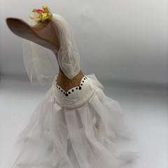 Wedding Bride And Groom Wooden Ducks Handmade Veil Dress Tuxedo Statues Unique