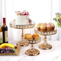 12-PC Gold Cake Stand Set Vintage Cake Stand W/ Crystal Edge & Cupcake