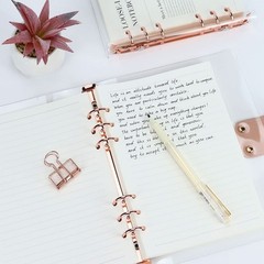 MultiBey A5 Binder 6-Ring Clear Binder Notebook Cover, Rose Gold Round Ring w…
