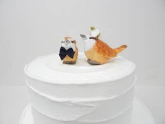 Wren Bird Cake Topper Bride Groom Love Wedding Engagement Carved Wood Statue