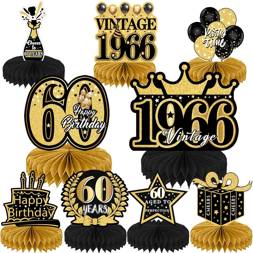 Refavor 9Pcs 60th Birthday Party Decorations – Black Gold