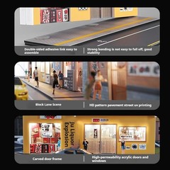 1:64 Double-Level Sushi Restaurant Diorama with LED Lights – Miniature Street…