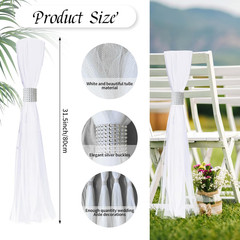 26 Sets Large White Pew Bows Tulle Wedding Aisle Chair Decorations, Extended Chu