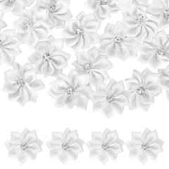 100 Pcs Ribbon Flowers, 1.2 in Fabric Flowers with Rhinestones, White