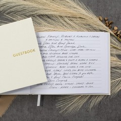 Beige Linen Wedding Guest Book 9 x 7 Inch Reception Sign In Book