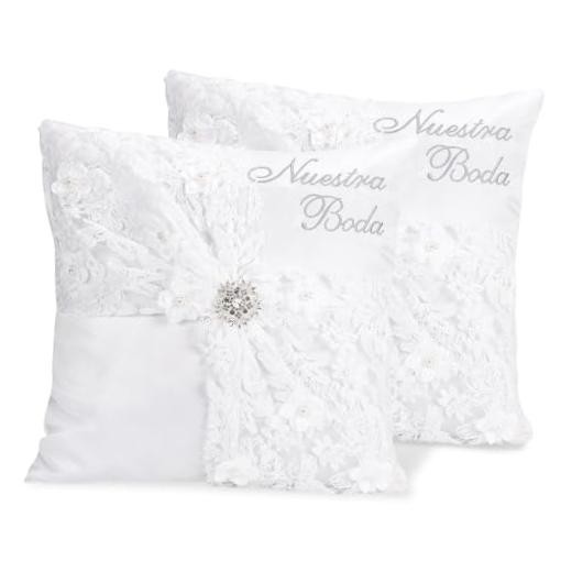 Nuestra Boda Wedding Kneeling Pillows Cover Set of 2, 16 x 16 Inch Embroidered