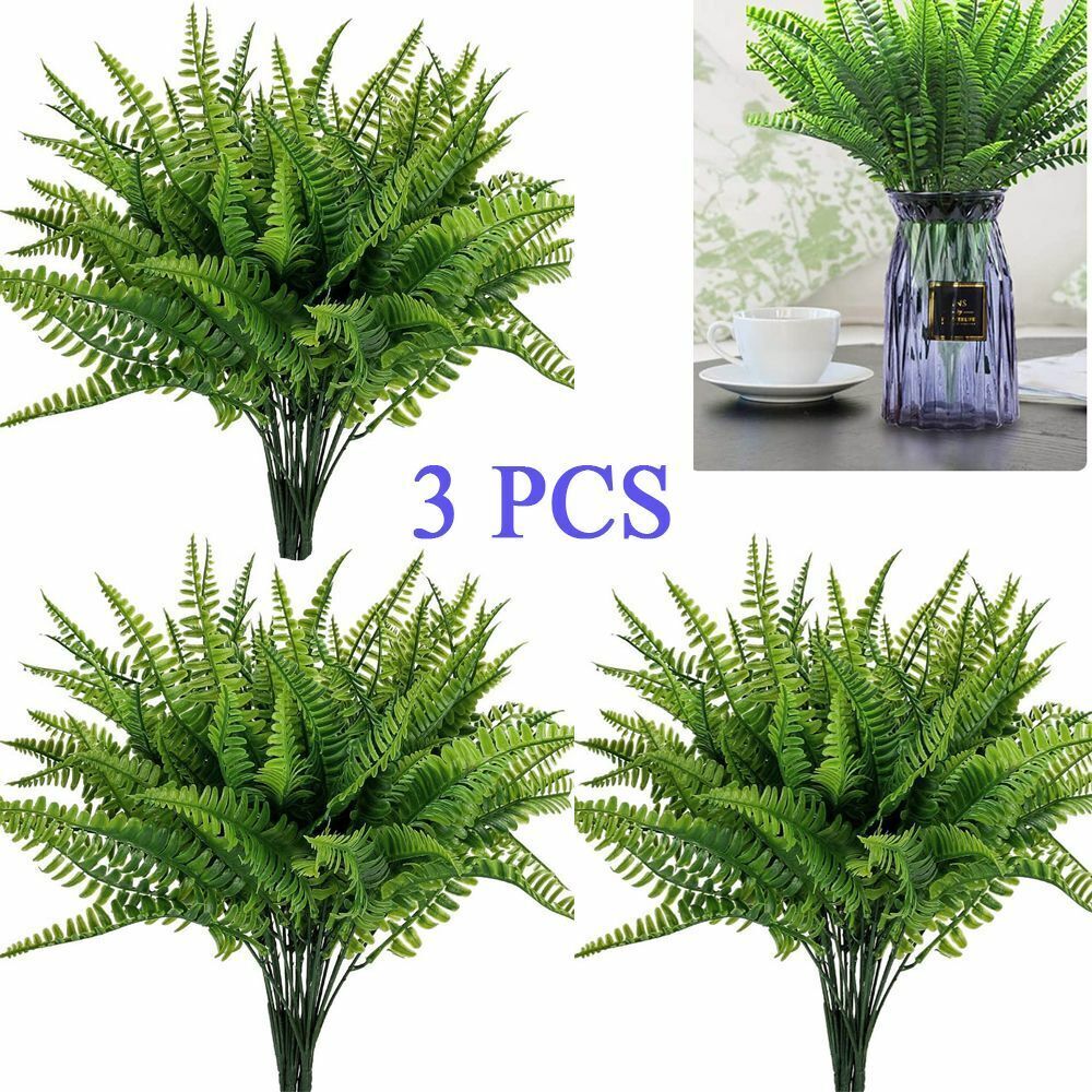 3Pcs Plastic Lifelike Artificial Fern Foliage Bush Plants Indoor Outdoor Decor