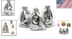 100 Pack Silver 5×7 Heavy-Duty Organza Drawstring Bags for Elegant Gifting