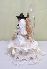 Vintage Western Couple Wedding Cake Topper Cowboy & Bride Tying the Knot