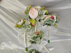 Pink, Cream, Green, Wedding Bouquet Set, Vintage Romantic Wedding Package