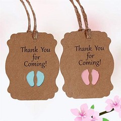 100pcs Baby Shower Tags Kraft Paper Gift Tag，Baby Feet Shower and Party Pink