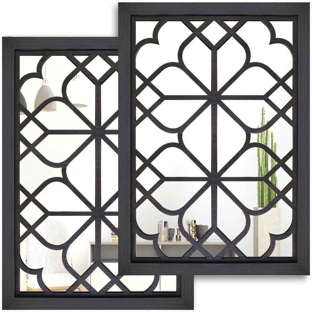 Wocred Set of 2 Rectangular Wall Mirror,Gorgeous Rustic Farmhouse Accent Mirr…