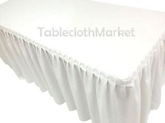 4′ Fitted Table Skirting Cover w/ Top Topper Single Pleated Wedding WHITE