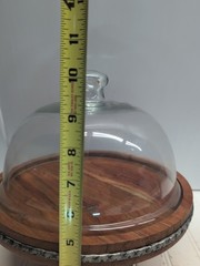 Cake Stand Riser 4.5” High 11” Round Wood Galvanized Metal Band Trim India Made