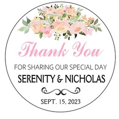 SAGE GREEN BLUSH PINK PEACH FLORAL WEDDING FAVOR STICKER THANK YOU LABELS
