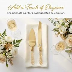 Homi Styles Wedding Cake knife and Server Set | Glitter Gold Color Premium 42…