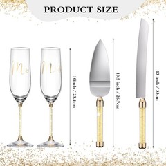 Wedding Knife and Server, Crystal Glasses Engraved Mr & Mrs, Cake Cutting Set