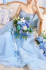 13″ Artificial Silk Wedding Bouquet for Bride – Provence Blue Floral Arrangement
