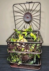Vintage Decorative Metal Bird Cage French Country Cottage Decor w/Nest and Chick