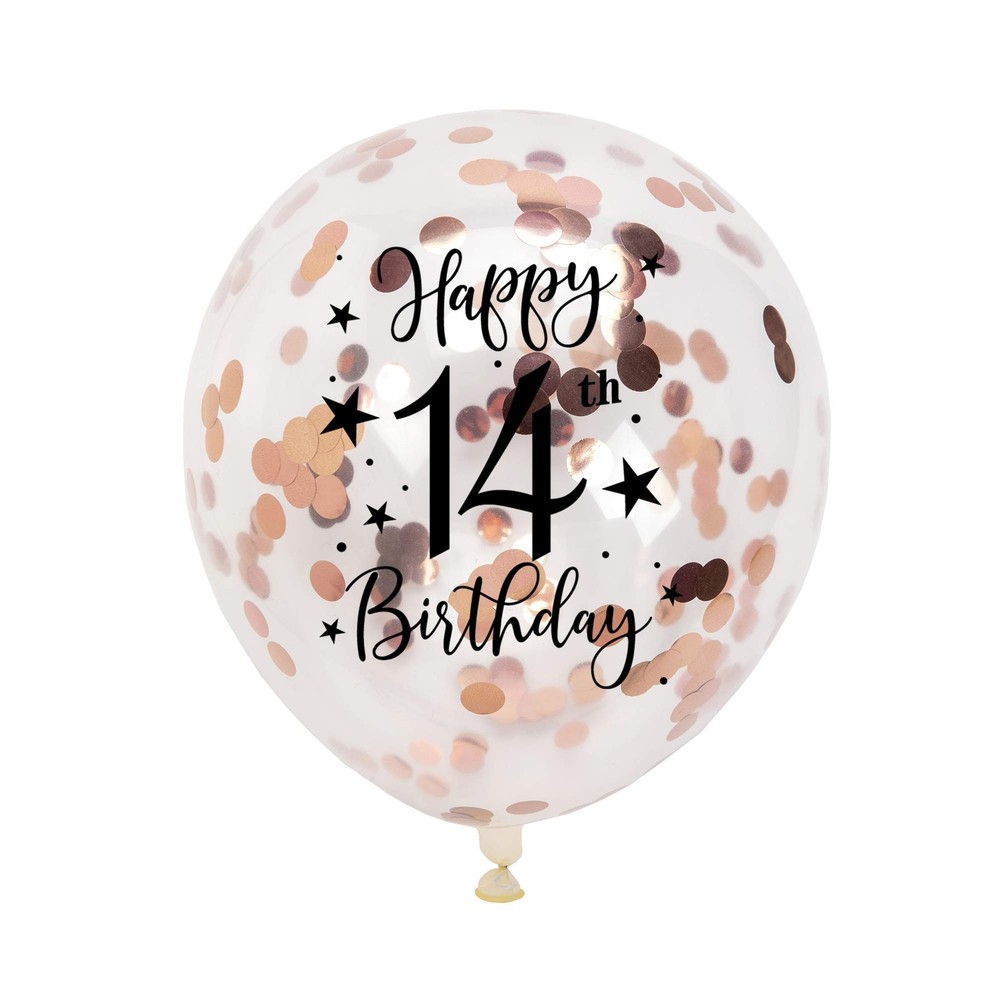 Rose Gold 14th Confetti Latex Balloons, Girls Happy 14 Years Birthday Party B…