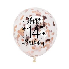 Rose Gold 14th Confetti Latex Balloons, Girls Happy 14 Years Birthday Party B…