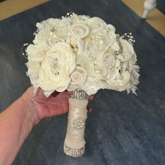 CLASSY Wedding Bouquet with Additional “Tossing”Bouquet~Pearls,Rhinestones,Lace